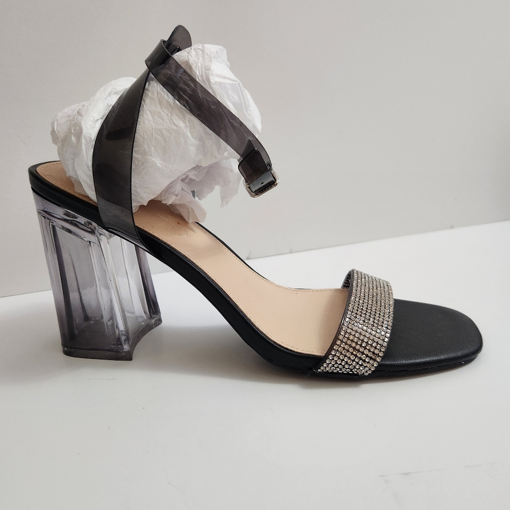 🆕️Forever 21 Black Rhinestone And Lucite Heel Sandals